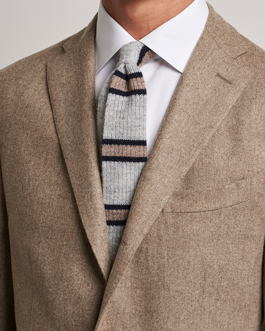 Homme | Brunello Cucinelli Stripe Knit Tie Grey/Navy | Brunello Cucinelli | Stripe Knit Tie Grey/Navy