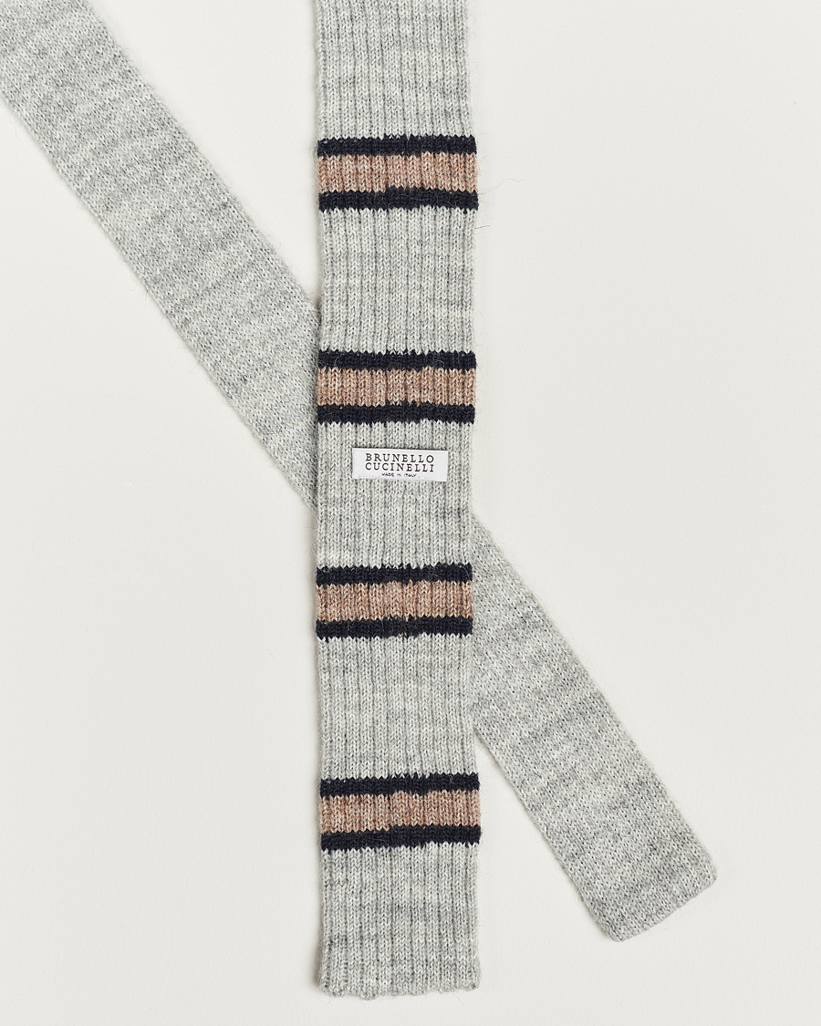 Homme | Brunello Cucinelli Stripe Knit Tie Grey/Navy | Brunello Cucinelli | Stripe Knit Tie Grey/Navy