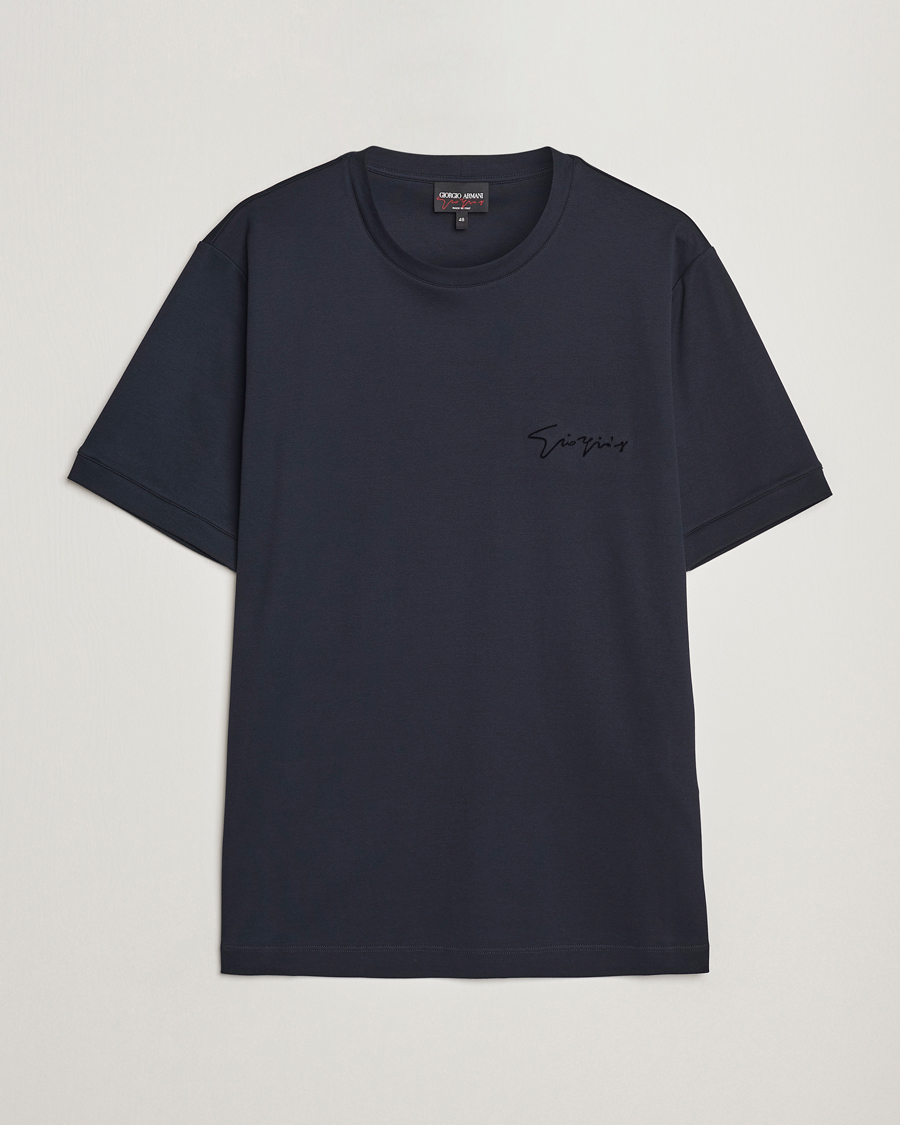 Homme | T-shirts | Giorgio Armani | Embroidered Signature T-Shirt Navy