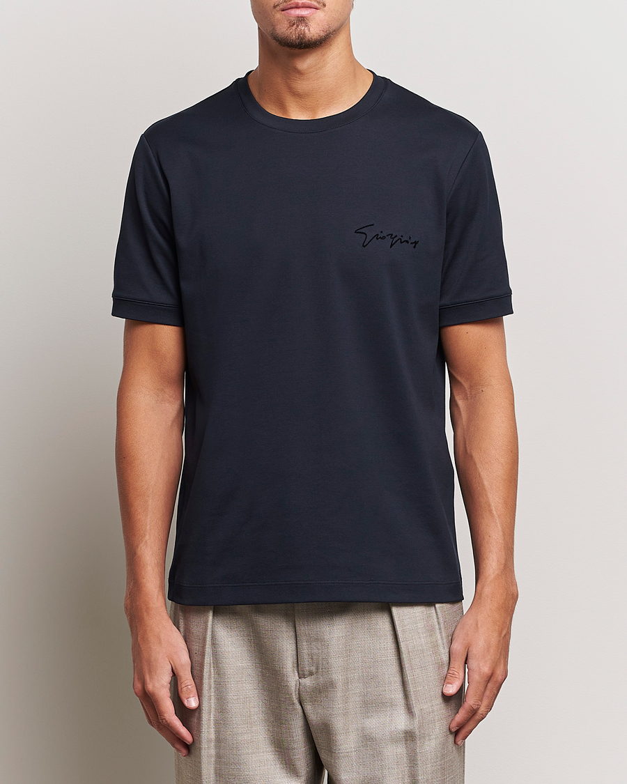 Homme | T-shirts | Giorgio Armani | Embroidered Signature T-Shirt Navy