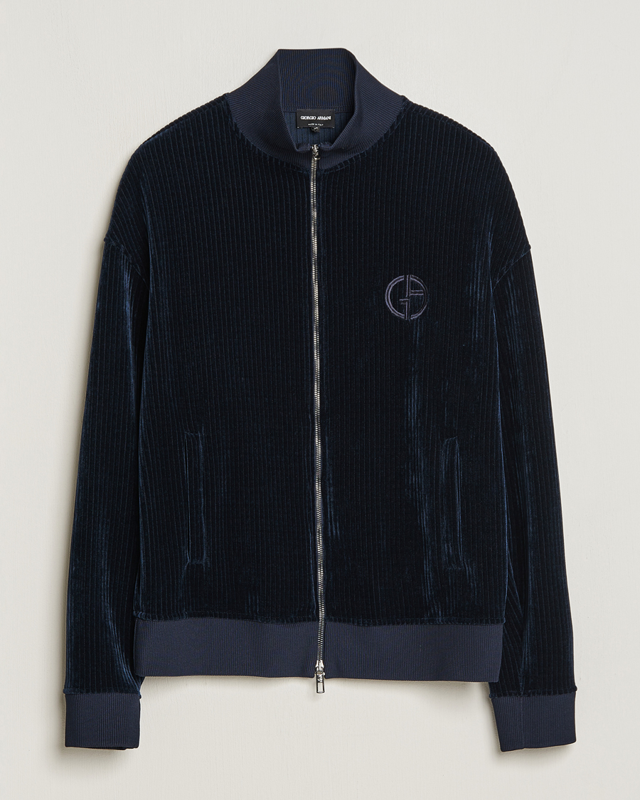 Homme | Pulls Et Tricots | Giorgio Armani | Jersey Corduroy Zip Sweater Navy
