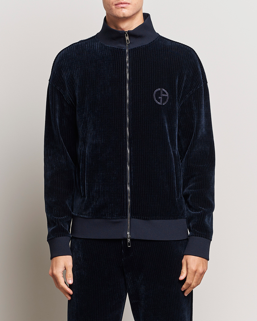 Homme | Pulls Et Tricots | Giorgio Armani | Jersey Corduroy Zip Sweater Navy