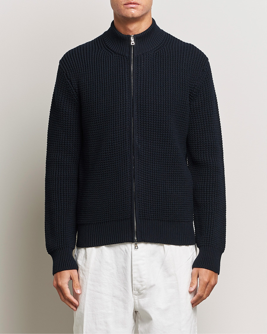 Heren | Truien | Orlebar Brown | Swan Merino Seed Stich Full Zip Night Iris