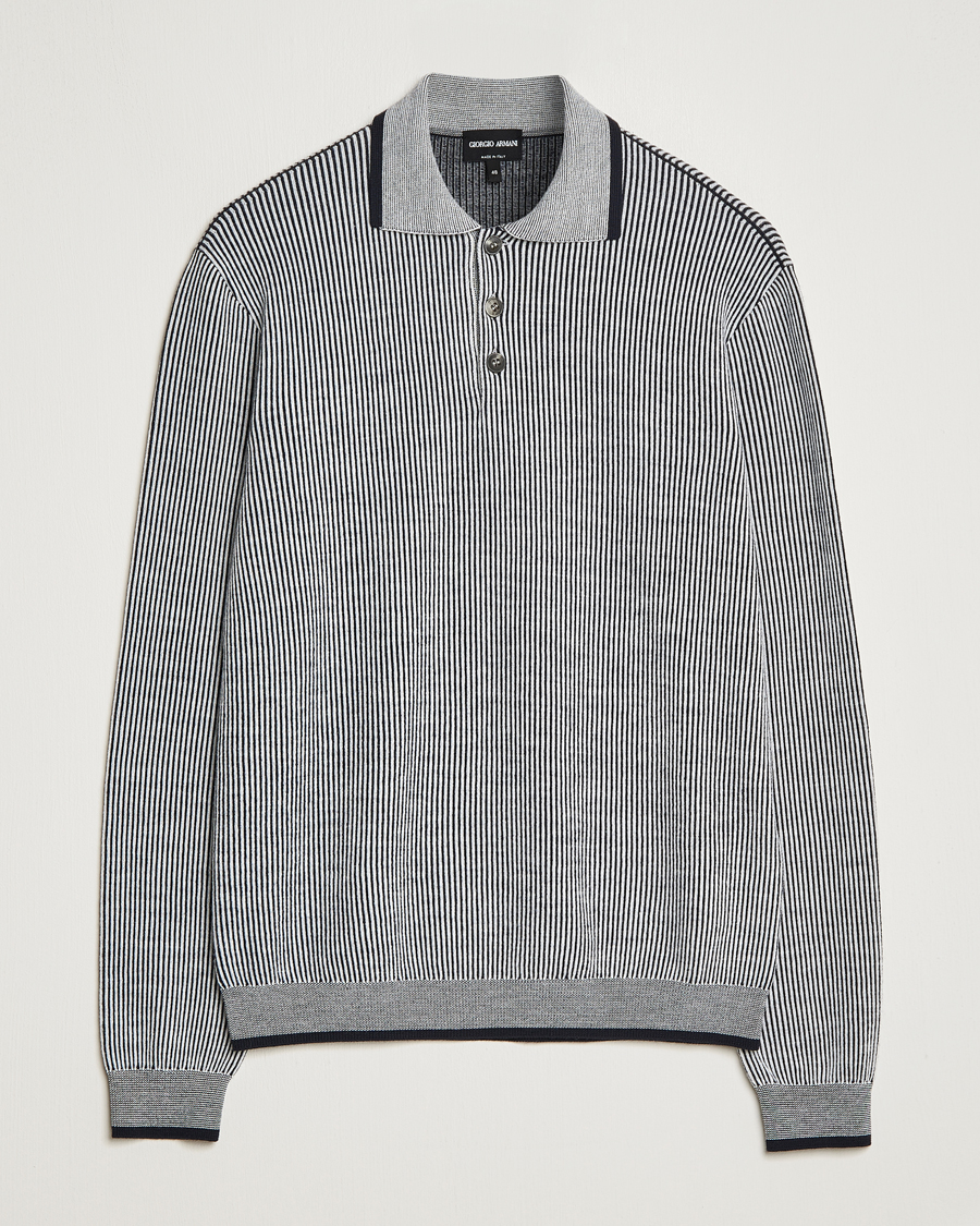 Homme | Pulls Et Tricots | Giorgio Armani | English Rib Knitted Polo Shirt Navy/White