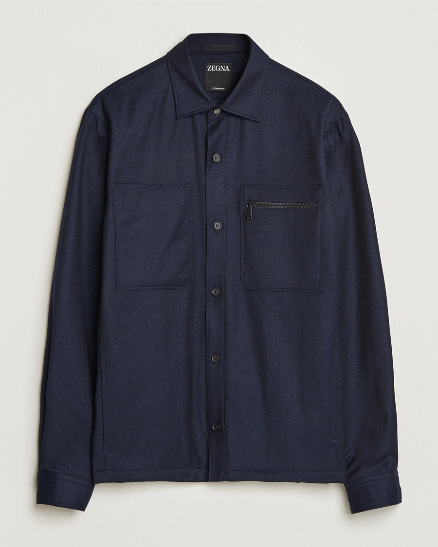 Heren | Jassen | Zegna | Techmerino Flannel Shirt Jacket Navy