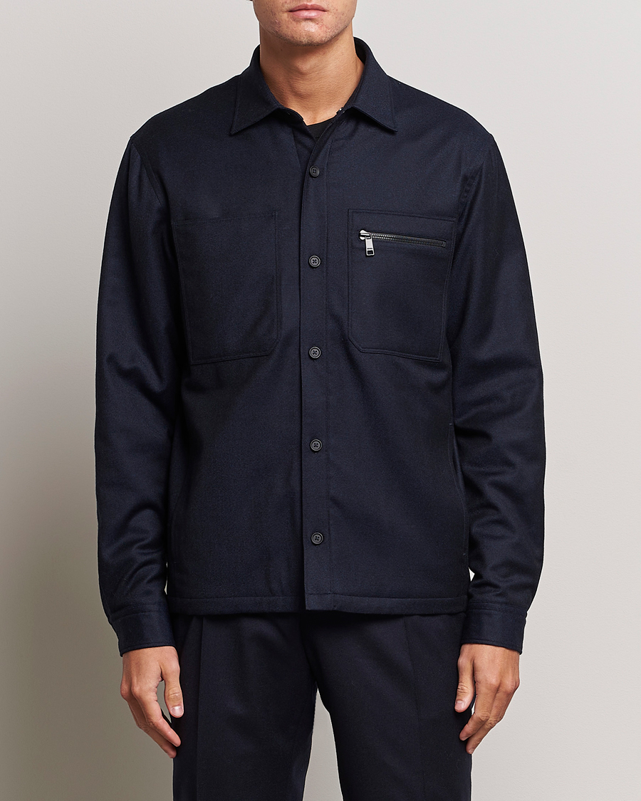 Heren | Jassen | Zegna | Techmerino Flannel Shirt Jacket Navy