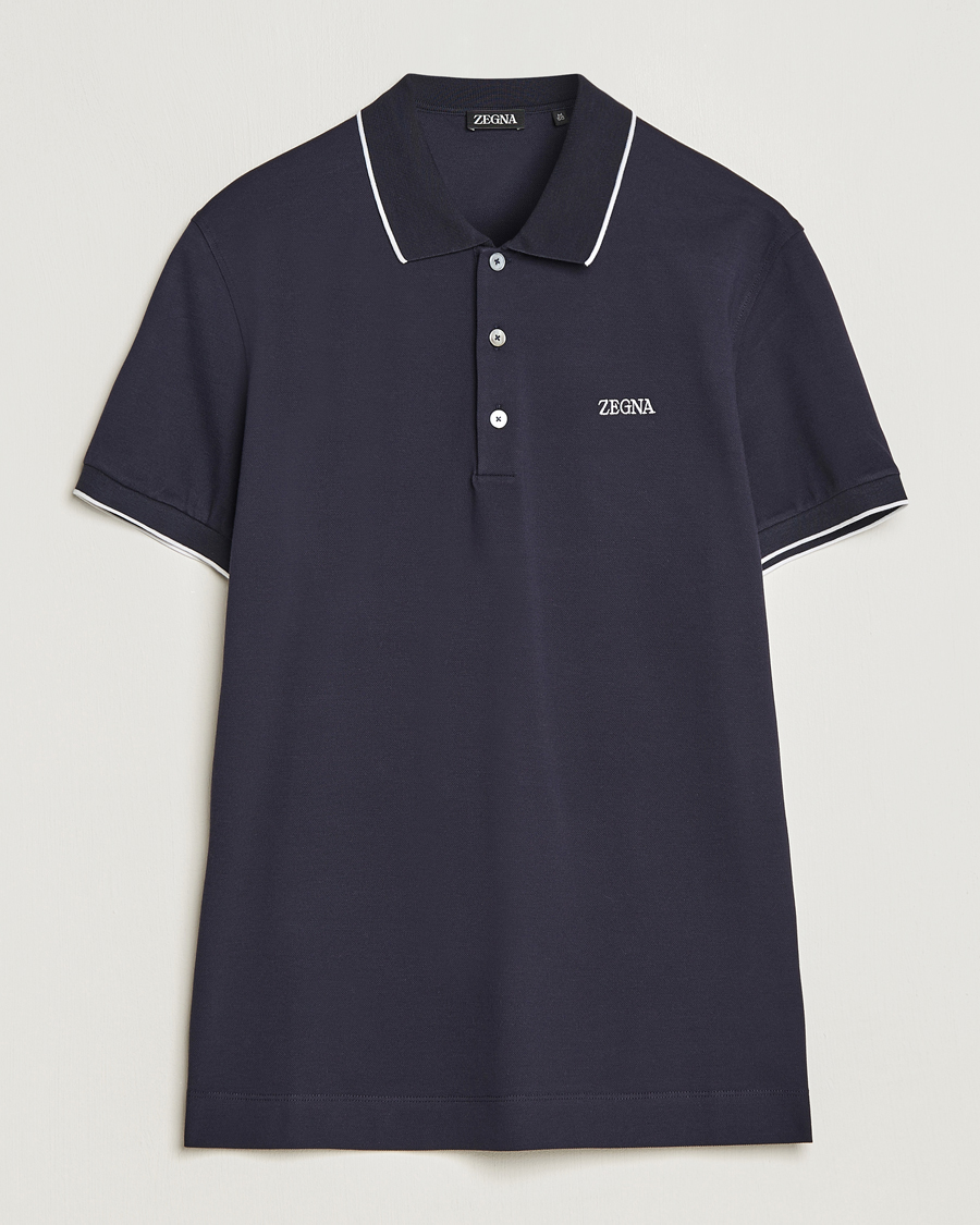 Homme | Polos | Zegna | Short Sleeve Cotton Piquet Navy