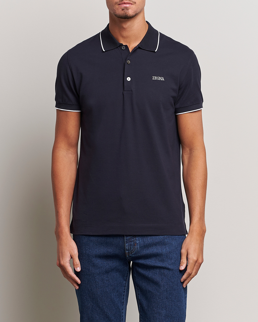 Homme | Polos | Zegna | Short Sleeve Cotton Piquet Navy