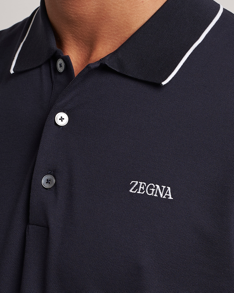 Homme | Polos | Zegna | Short Sleeve Cotton Piquet Navy