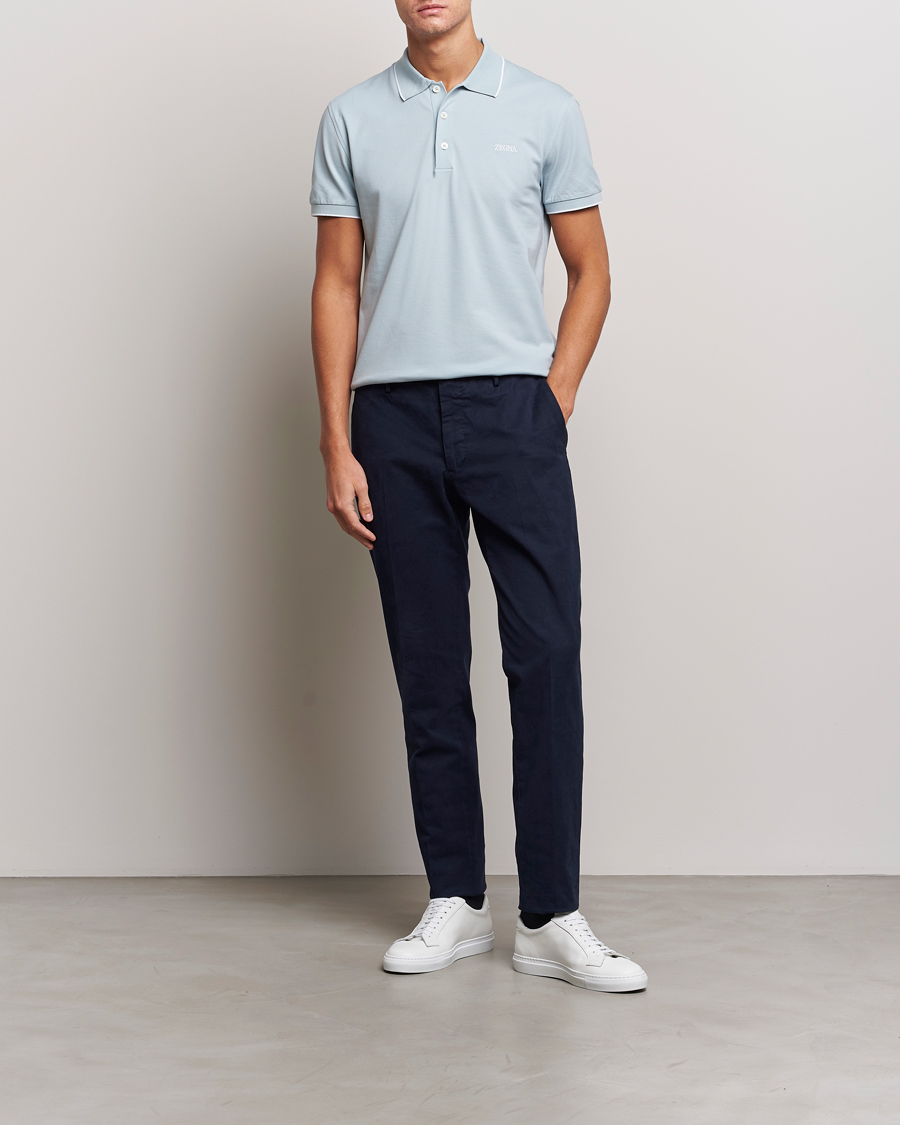 Homme | Polos | Zegna | Short Sleeve Cotton Piquet Light Blue