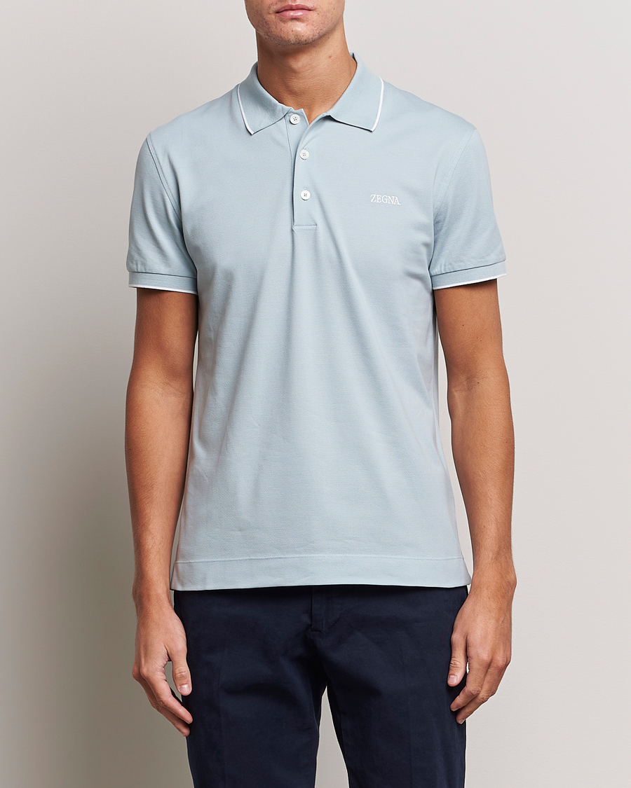 Homme | Polos | Zegna | Short Sleeve Cotton Piquet Light Blue