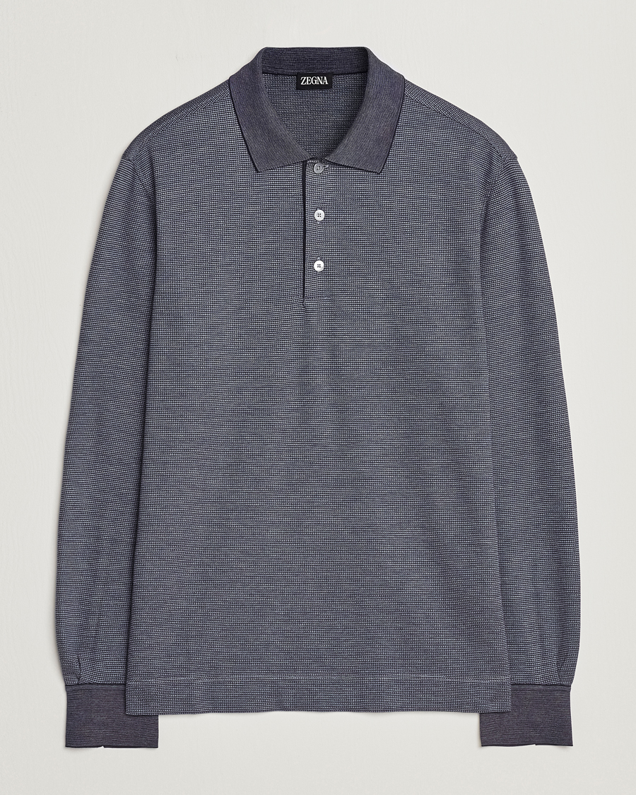 Homme | Pulls Et Tricots | Zegna | Cotton/Silk Long Sleeve Polo Dark Blue