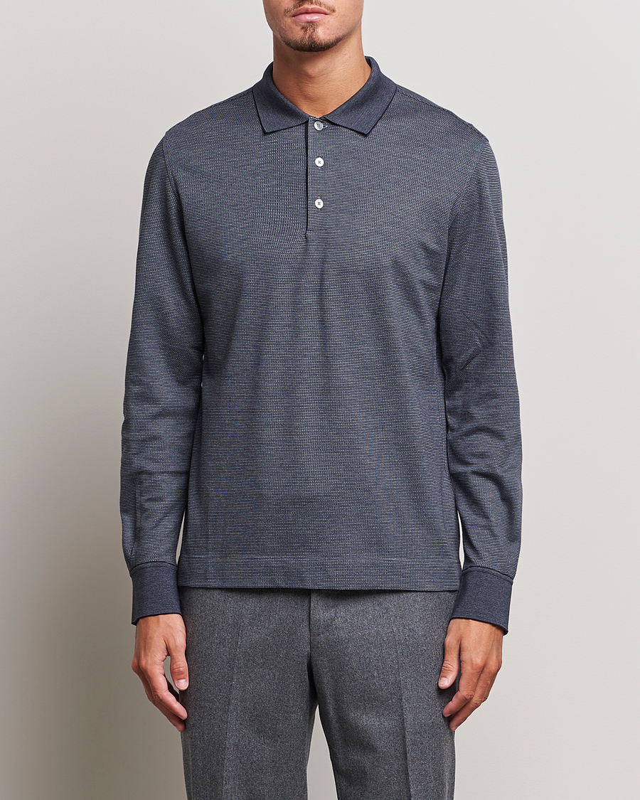 Homme | Pulls Et Tricots | Zegna | Cotton/Silk Long Sleeve Polo Dark Blue