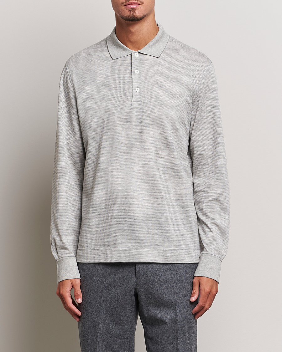 Homme | Pulls Et Tricots | Zegna | Cotton/Silk Long Sleeve Polo Light Grey