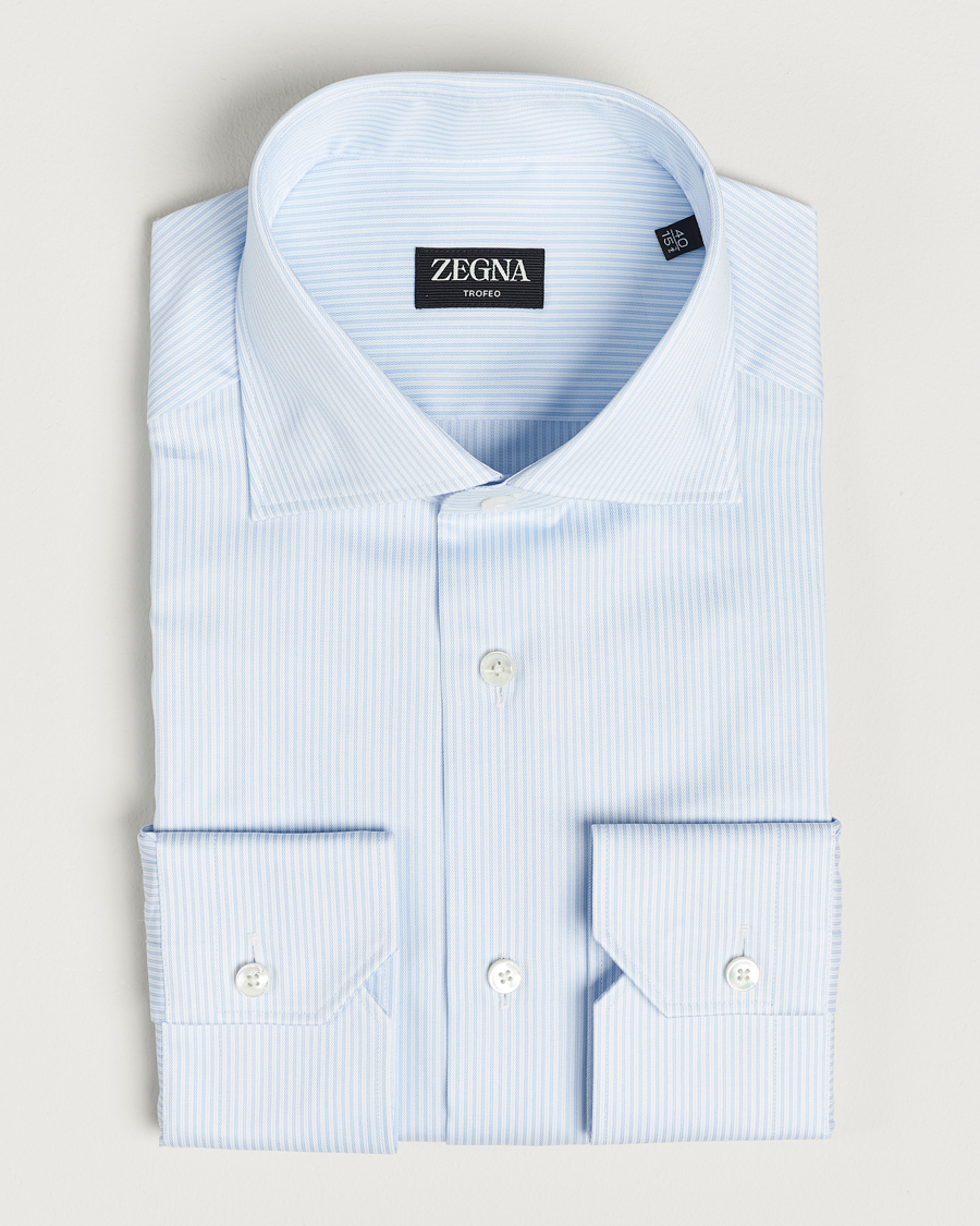 Homme | Chemises | Zegna | Slim Fit Striped Dress Shirt Light Blue