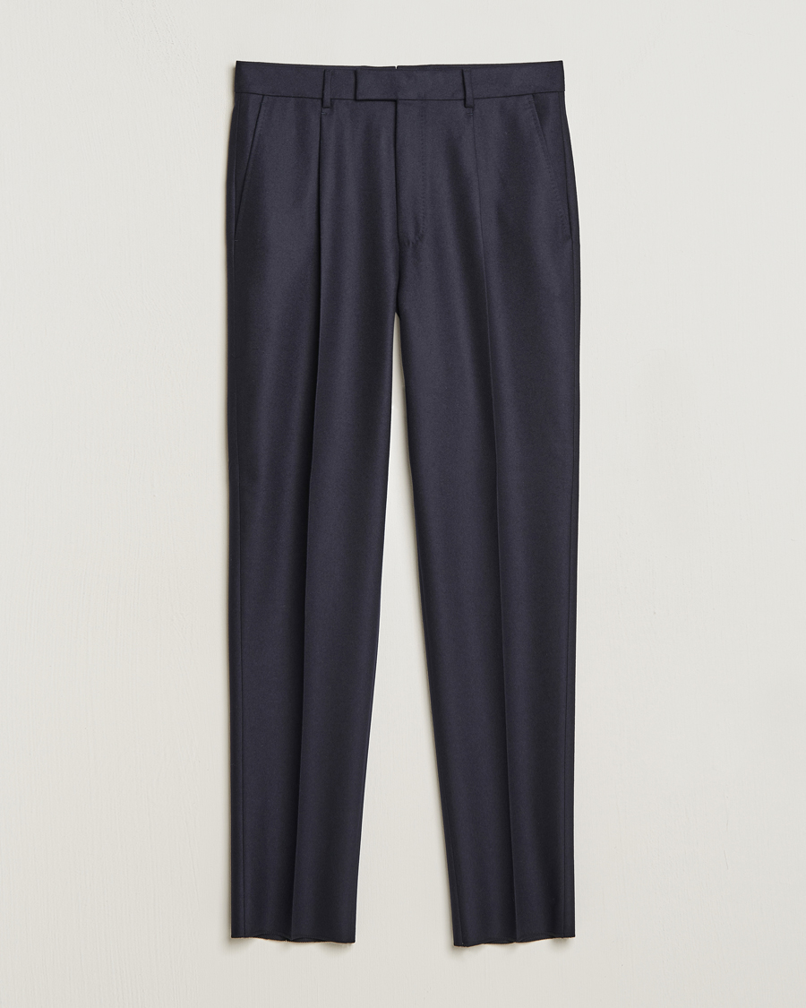 Homme | Pantalons | Zegna | Pleated Flannel Trousers Navy
