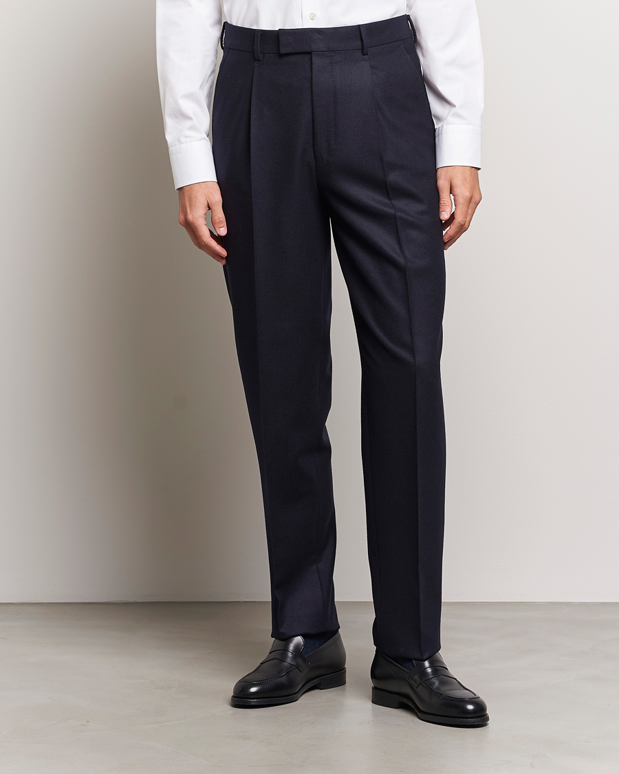 Homme | Pantalons | Zegna | Pleated Flannel Trousers Navy
