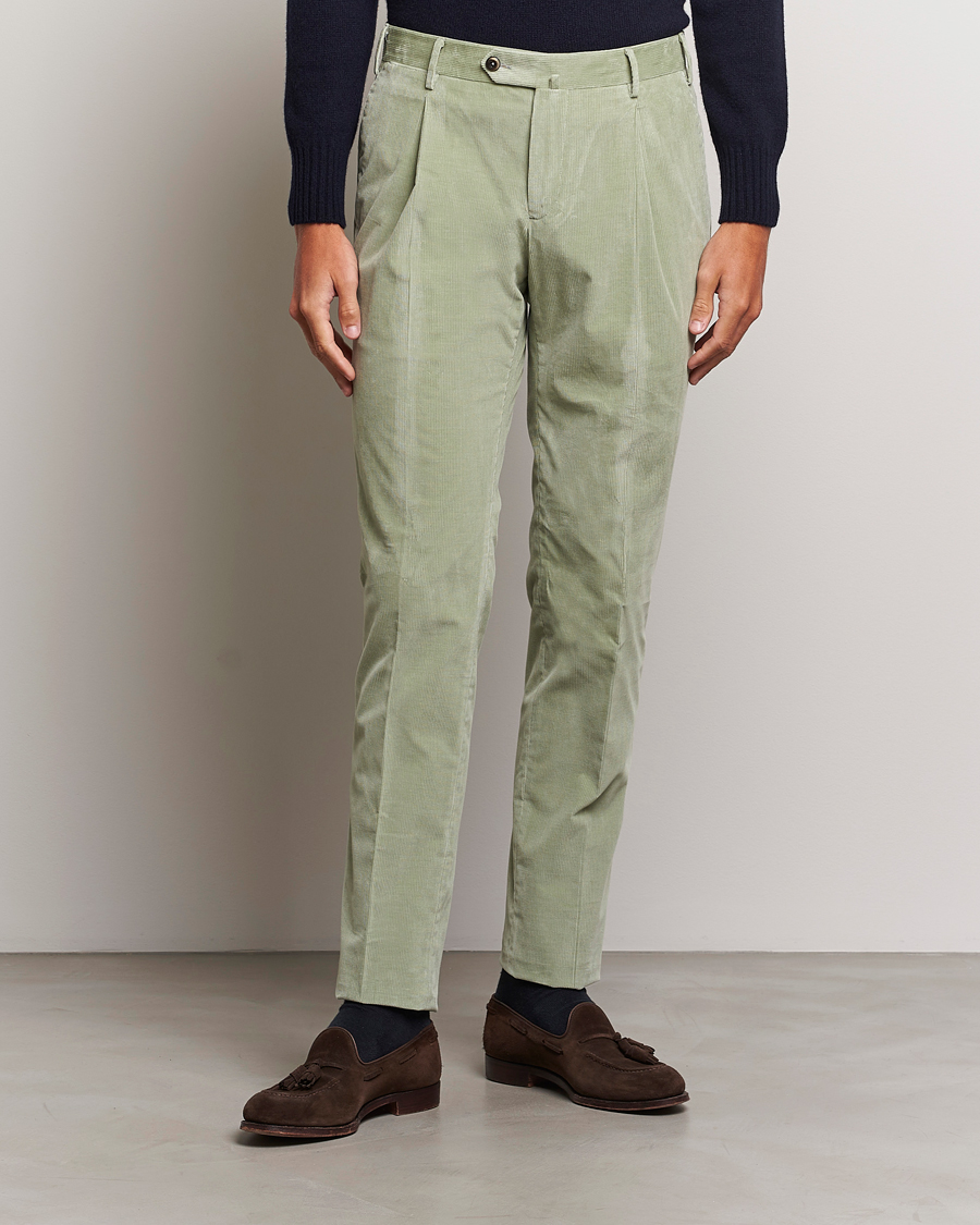 Heren | Broeken | PT01 | Slim Fit Pleated Corduroy Trousers Mint