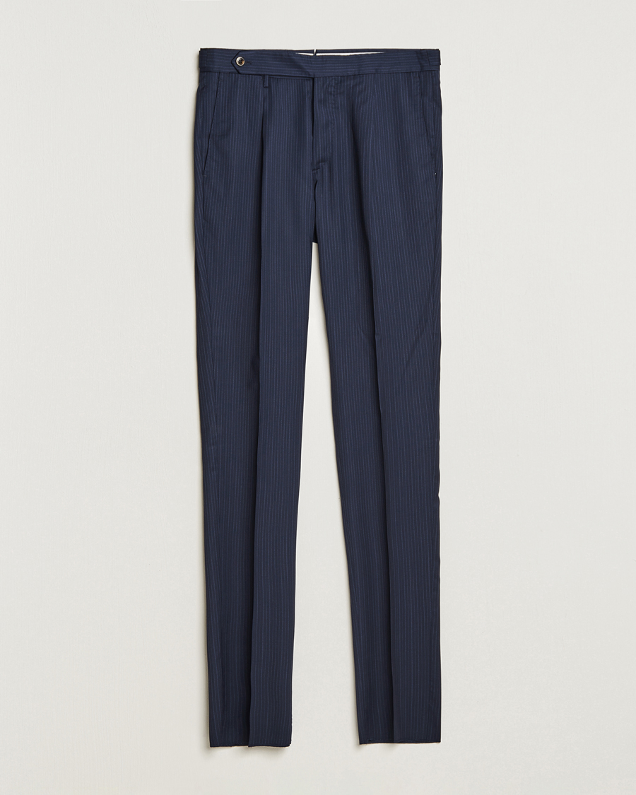Homme | Pantalons | PT01 | Slim Fit Pleated Wool Trousers Navy Pin