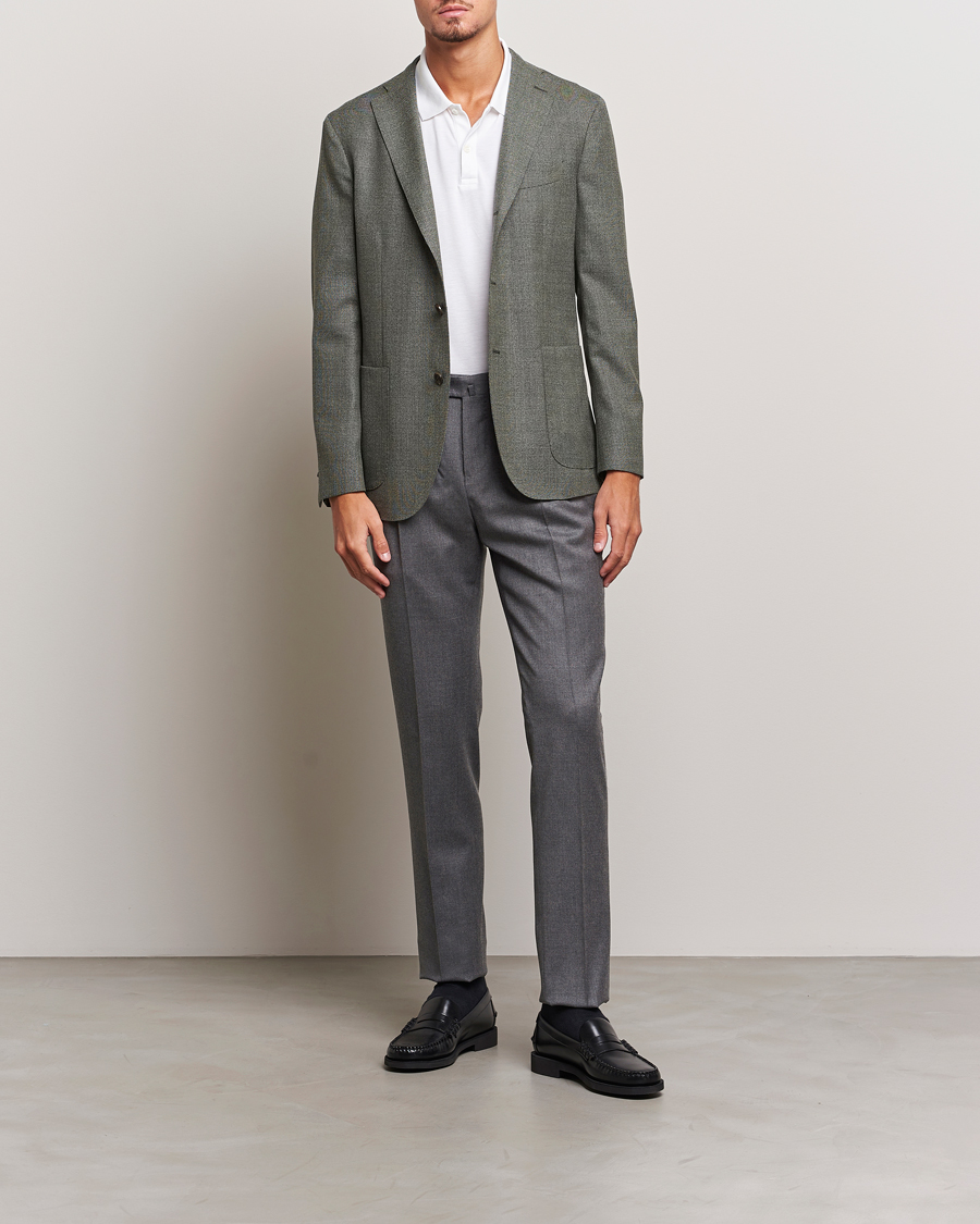 Homme | Pantalons | PT01 | Slim Fit Pleated Flannel Trousers Grey Melange