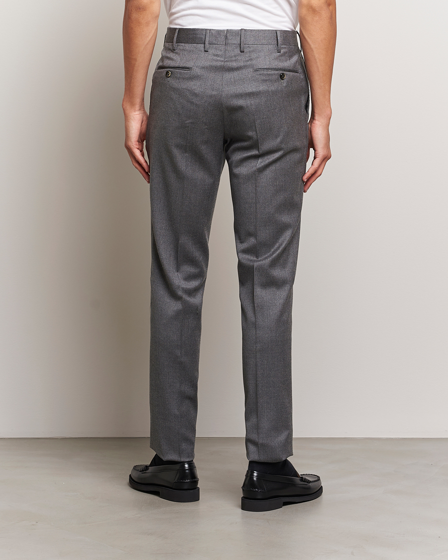 Homme | Pantalons | PT01 | Slim Fit Pleated Flannel Trousers Grey Melange