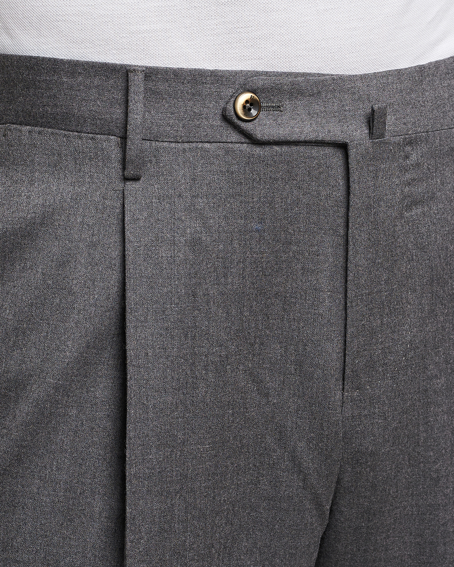 Homme | Pantalons | PT01 | Slim Fit Pleated Flannel Trousers Grey Melange