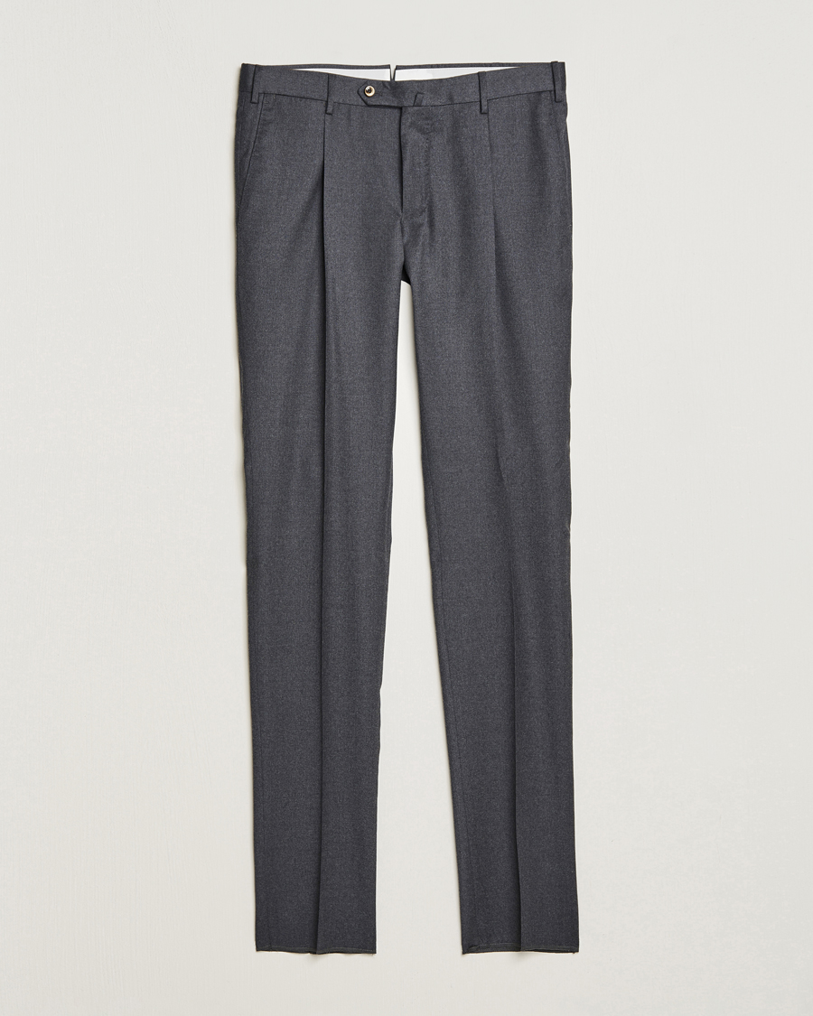 Homme | Pantalons | PT01 | Slim Fit Pleated Flannel Trousers Dark Grey