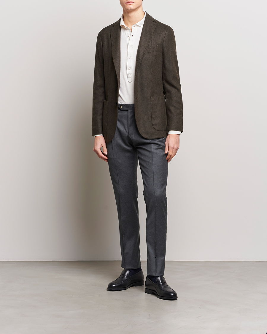 Homme | Pantalons | PT01 | Slim Fit Pleated Flannel Trousers Dark Grey