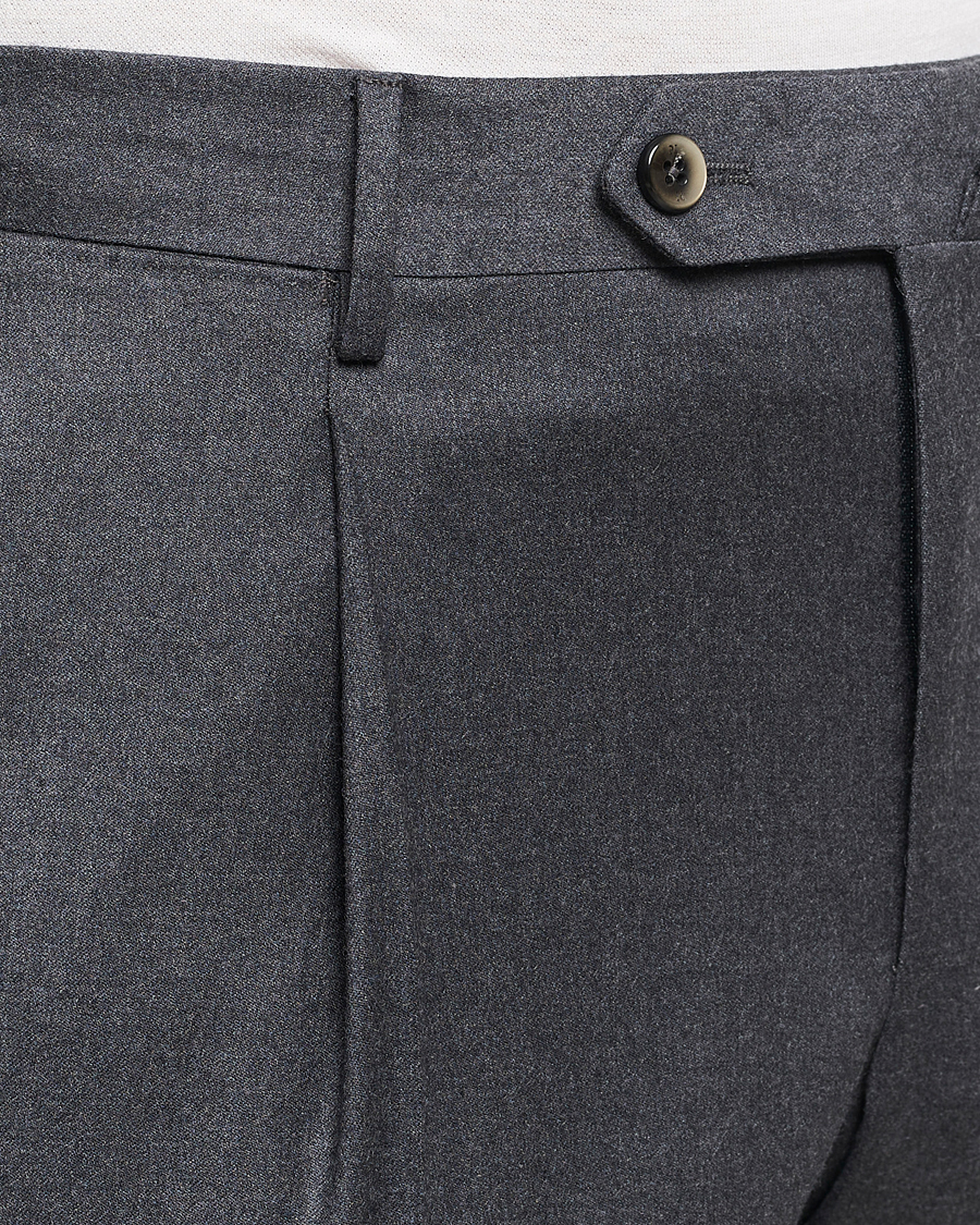 Homme | Pantalons | PT01 | Slim Fit Pleated Flannel Trousers Dark Grey