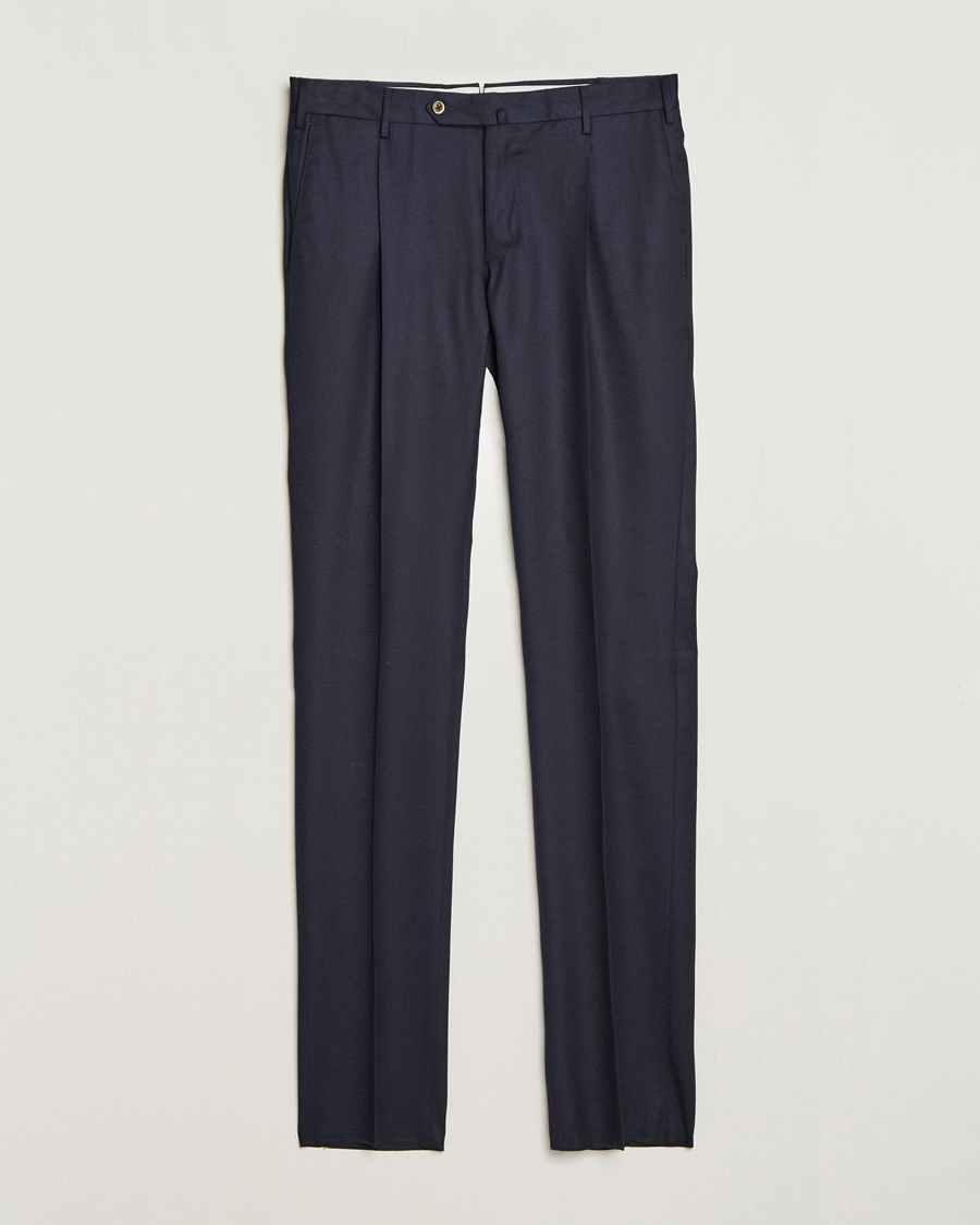 Homme | Pantalons | PT01 | Slim Fit Pleated Flannel Trousers Navy