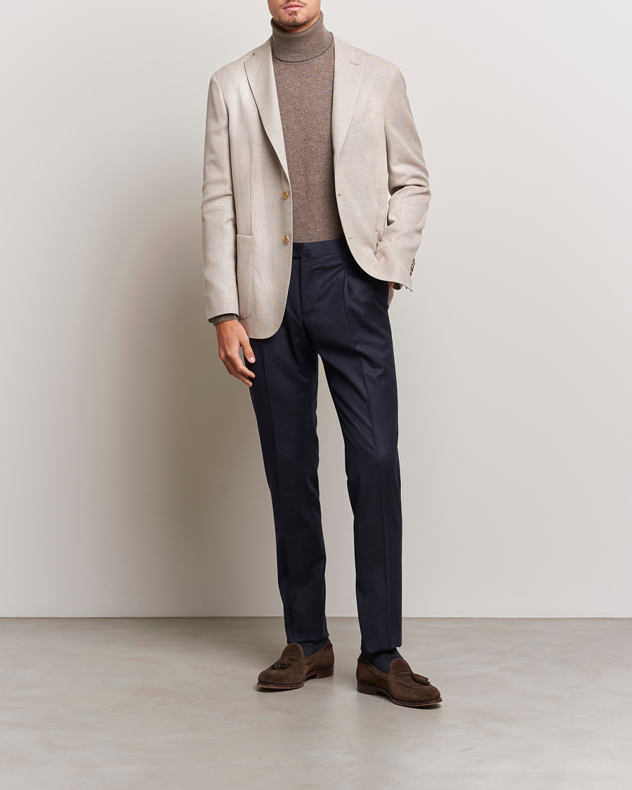 Heren | Broeken | PT01 | Slim Fit Pleated Flannel Trousers Navy