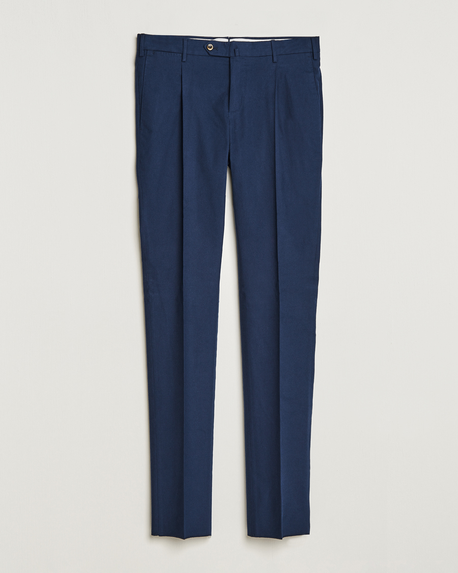 Homme | Pantalons | PT01 | Slim Fit Pleated Cotton Flannel Trousers Navy