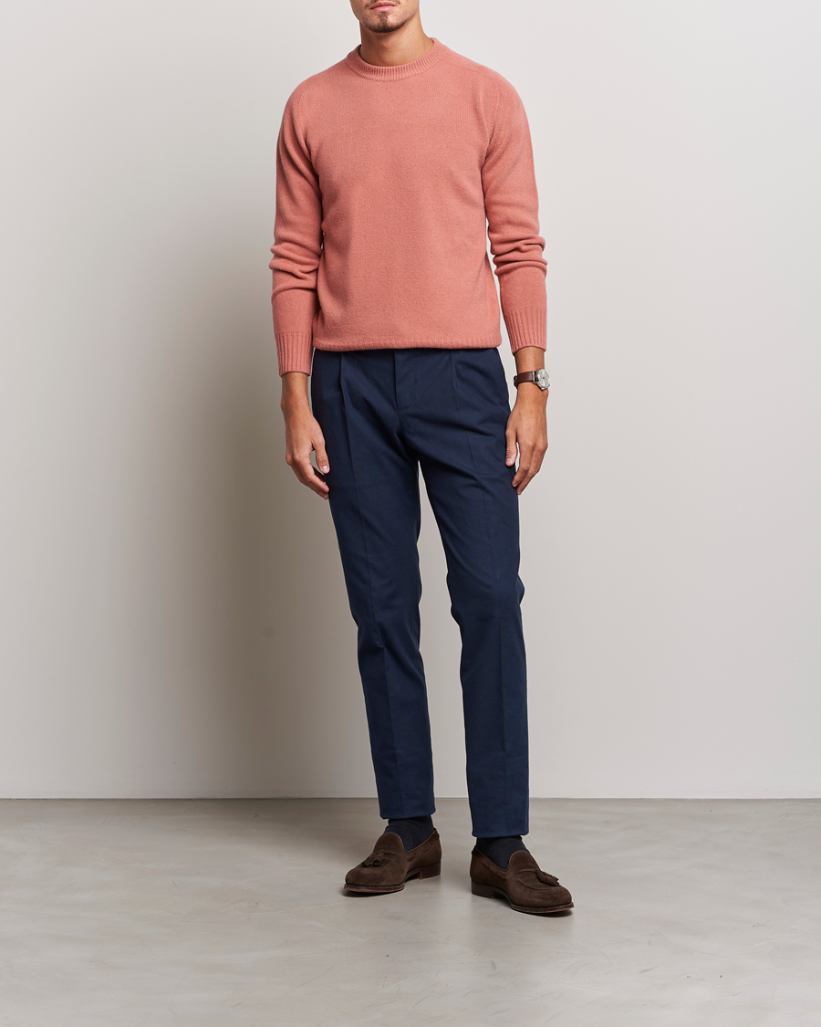 Homme | Pantalons | PT01 | Slim Fit Pleated Cotton Flannel Trousers Navy