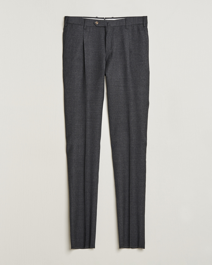 Homme | Pantalons | PT01 | Slim Fit Pleated Houndstooth Trousers Medium Grey