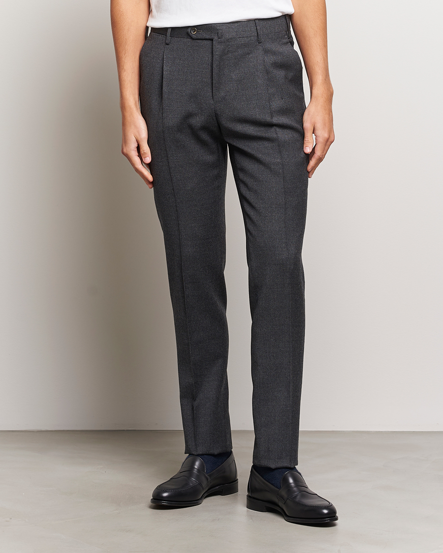 Homme | Pantalons | PT01 | Slim Fit Pleated Houndstooth Trousers Medium Grey