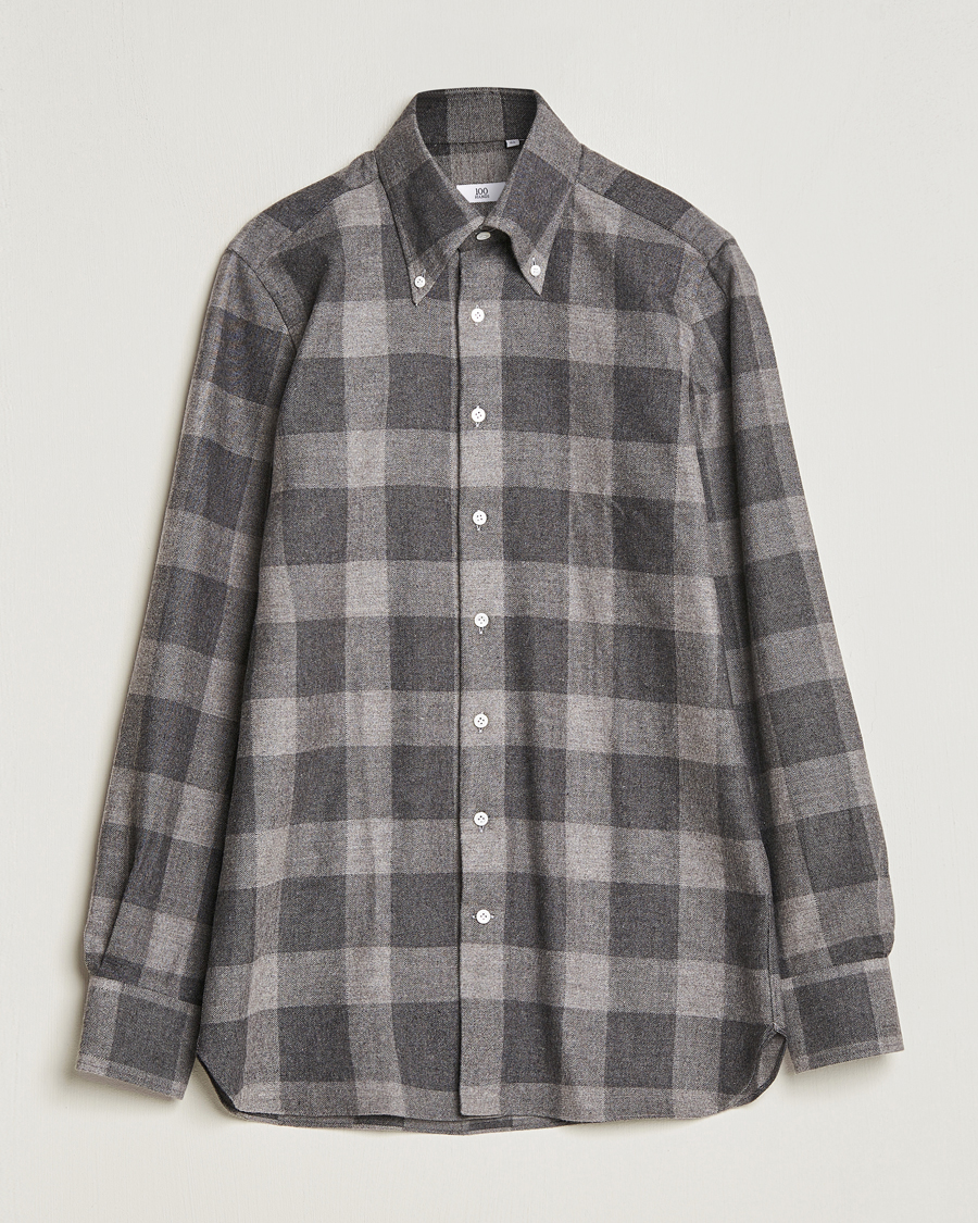 Homme | Chemises | 100Hands | Large Checked Flannel Shirt Grey