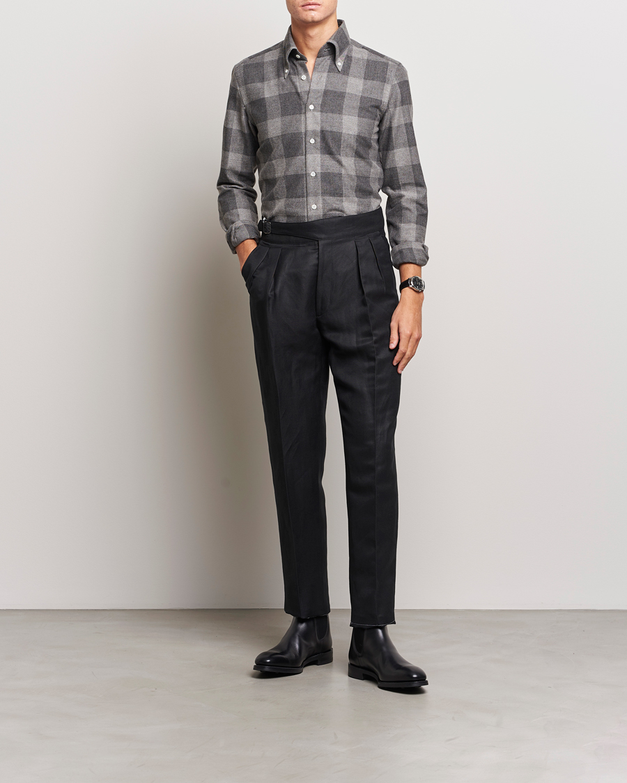 Homme | Chemises | 100Hands | Large Checked Flannel Shirt Grey