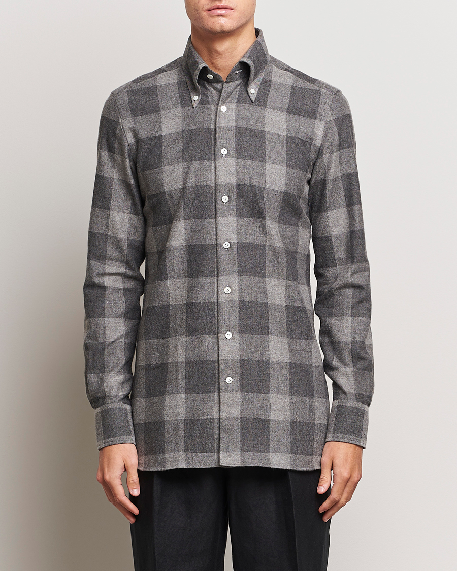 Homme | Chemises | 100Hands | Large Checked Flannel Shirt Grey