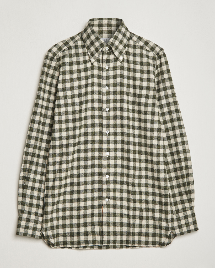 Homme | Chemises | 100Hands | Checked Cotton Flannel Shirt Green Grey