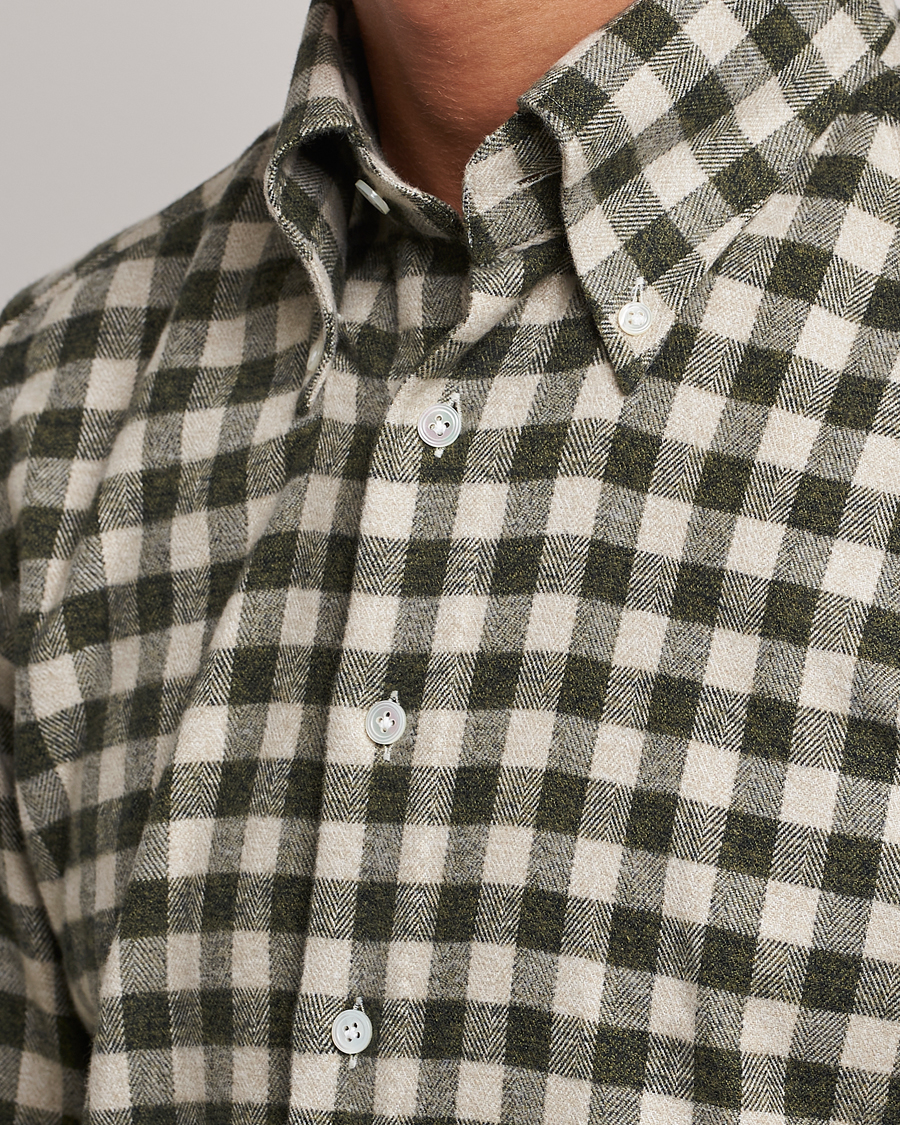 Homme | Chemises | 100Hands | Checked Cotton Flannel Shirt Green Grey
