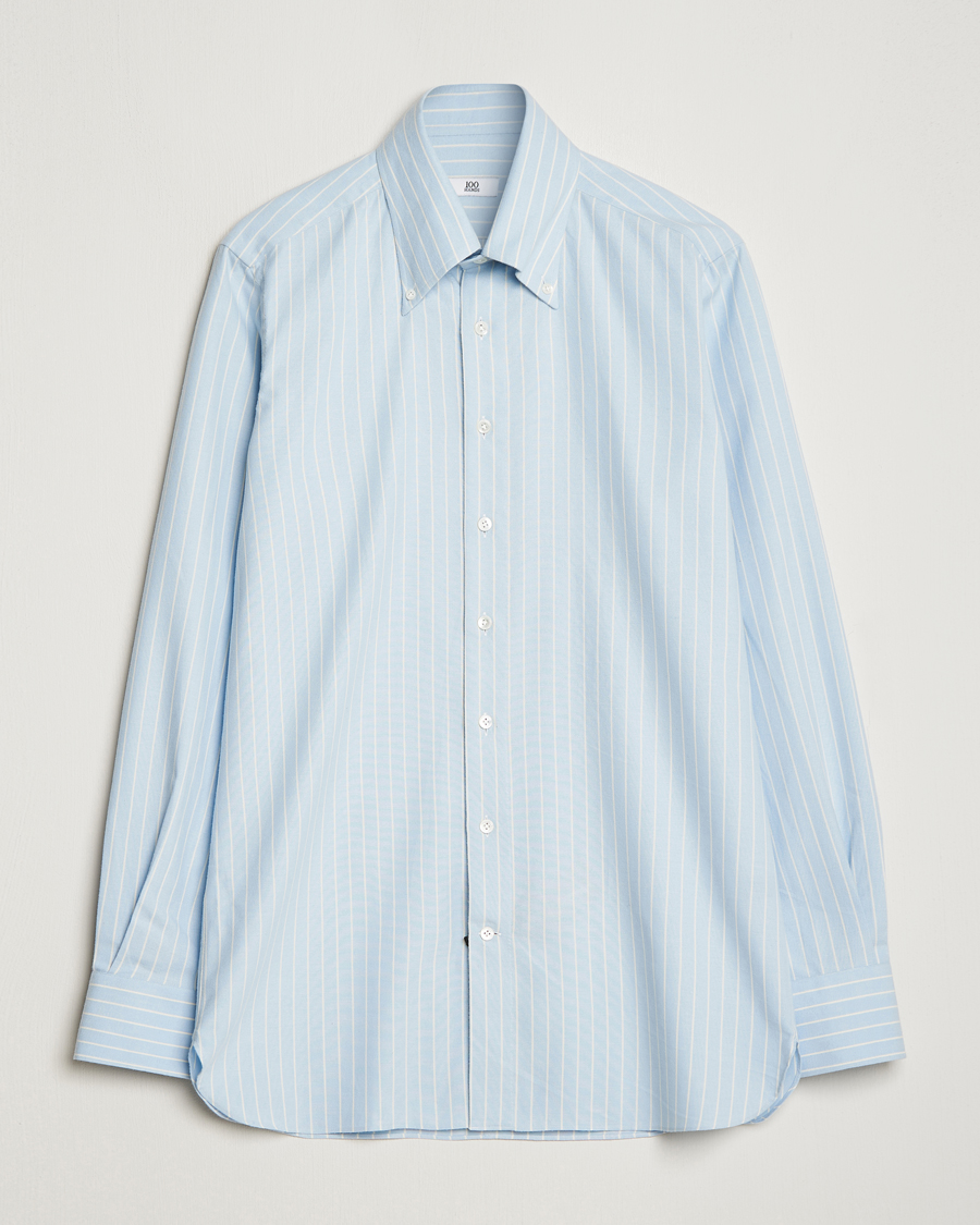 Homme | Chemises | 100Hands | Striped Cotton Flannel Shirt Light Blue