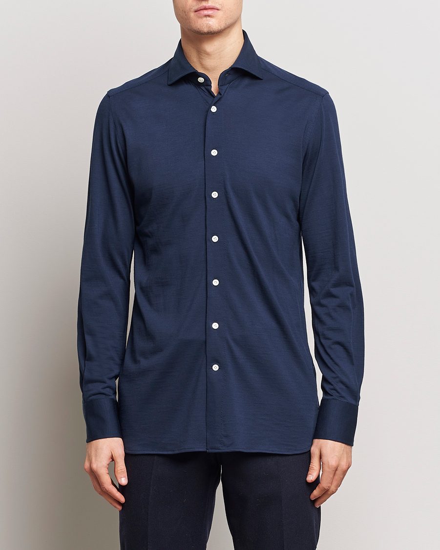 Homme | Chemises | 100Hands | Wool Cut Away Shirt Navy Blue
