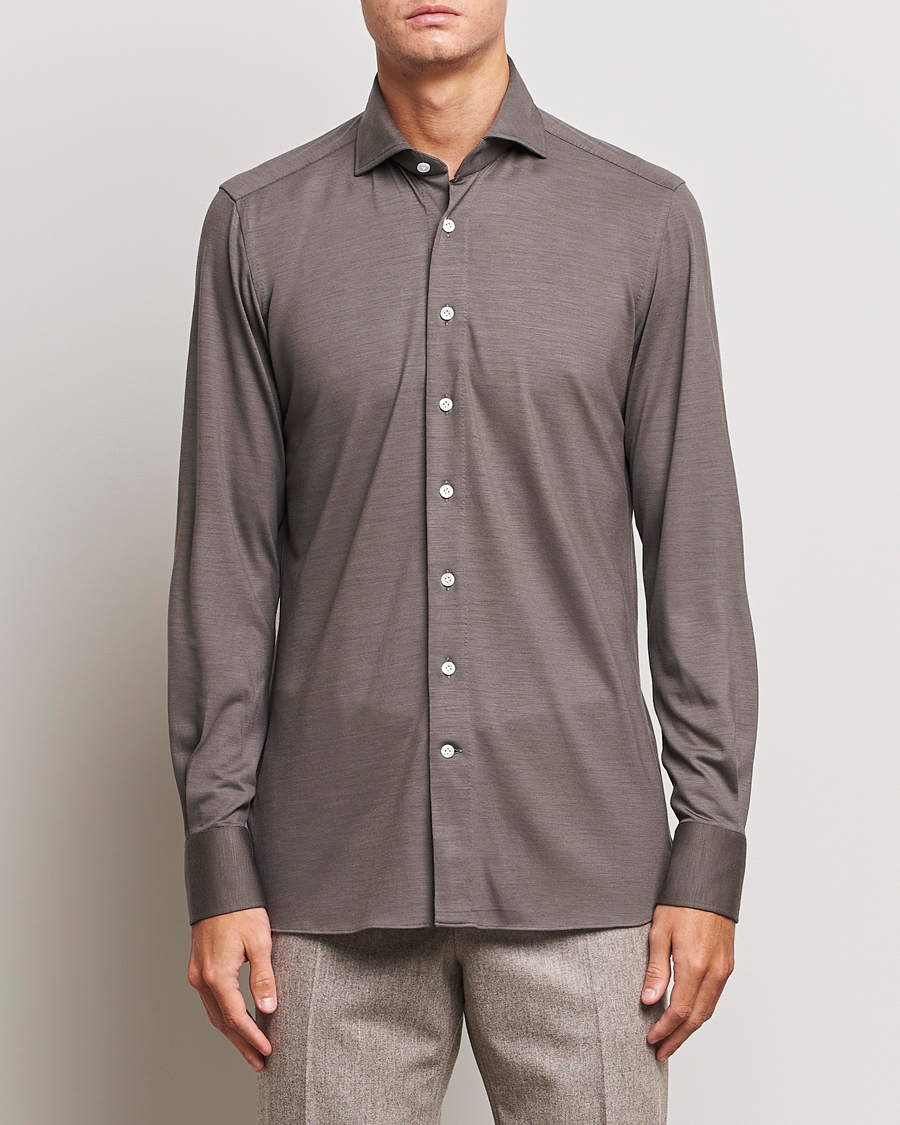 Homme | Chemises | 100Hands | Wool Cut Away Shirt Green Grey