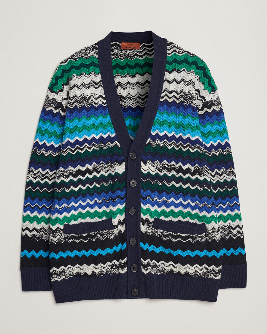 Homme | Pulls Et Tricots | Missoni | Chevron Wool Cardigan Black/Blue
