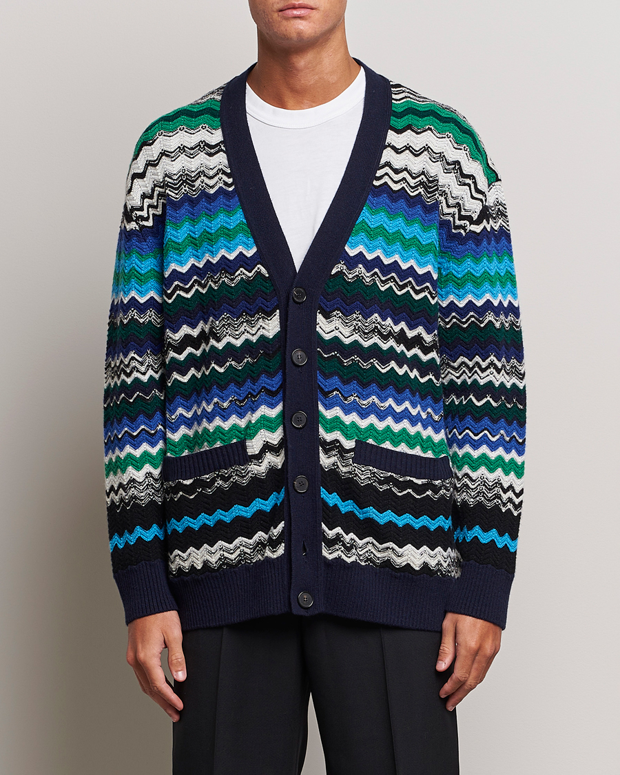 Homme | Pulls Et Tricots | Missoni | Chevron Wool Cardigan Black/Blue