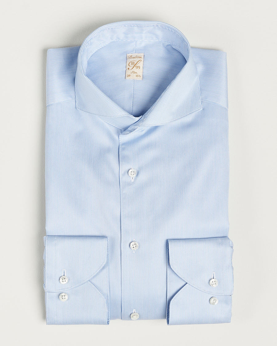 Homme | Chemises | Stenströms | 1899 Slim Supima Cotton Twill Stripe Shirt Blue
