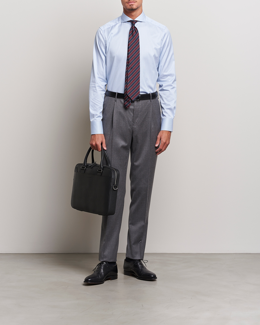 Homme | Chemises | Stenströms | 1899 Slim Supima Cotton Twill Stripe Shirt Blue