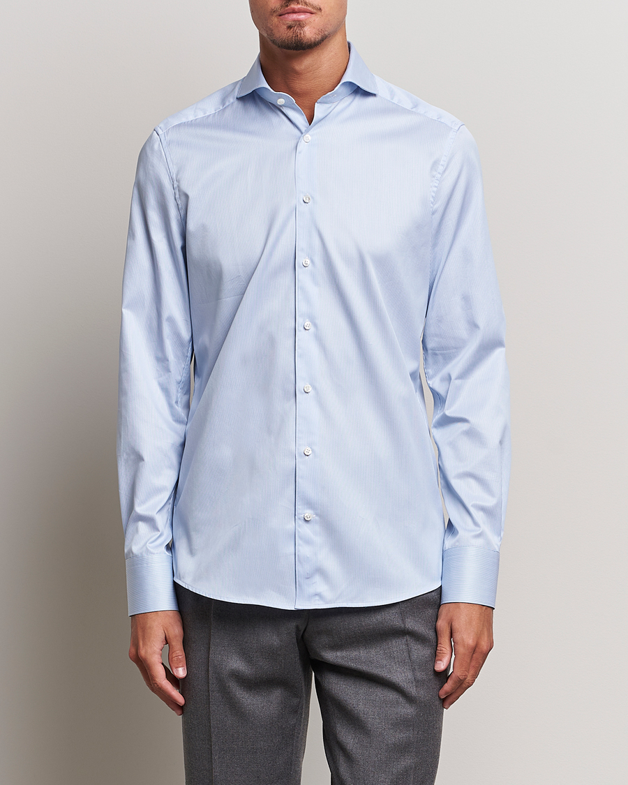 Homme | Chemises | Stenströms | 1899 Slim Supima Cotton Twill Stripe Shirt Blue