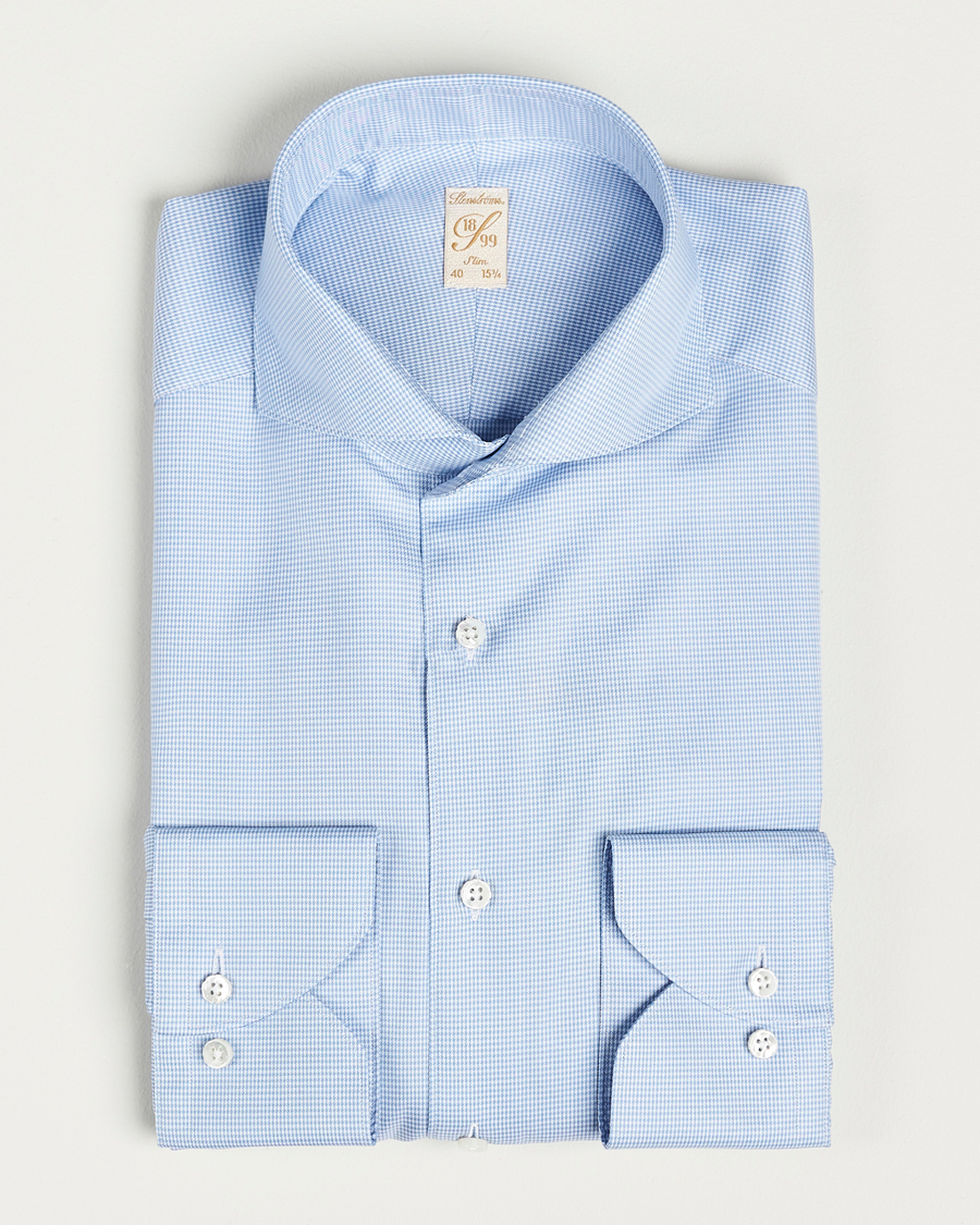 Homme | Chemises | Stenströms | 1899 Slim Supima Cotton Houndtooth Shirt Blue