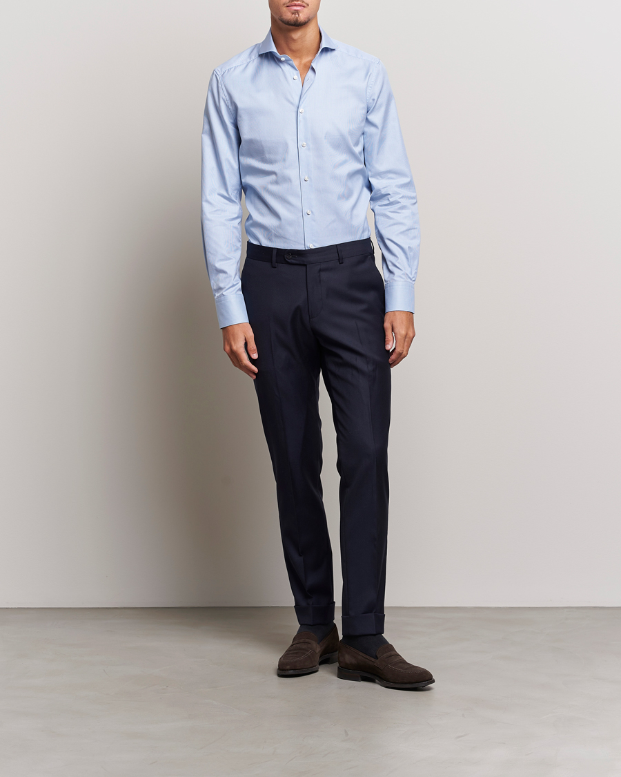 Homme | Chemises | Stenströms | 1899 Slim Supima Cotton Houndtooth Shirt Blue